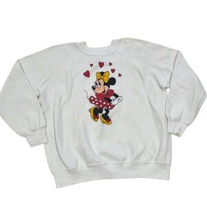 VTG 80’s White Minnie Mouse Sweatshirt with Red Hearts